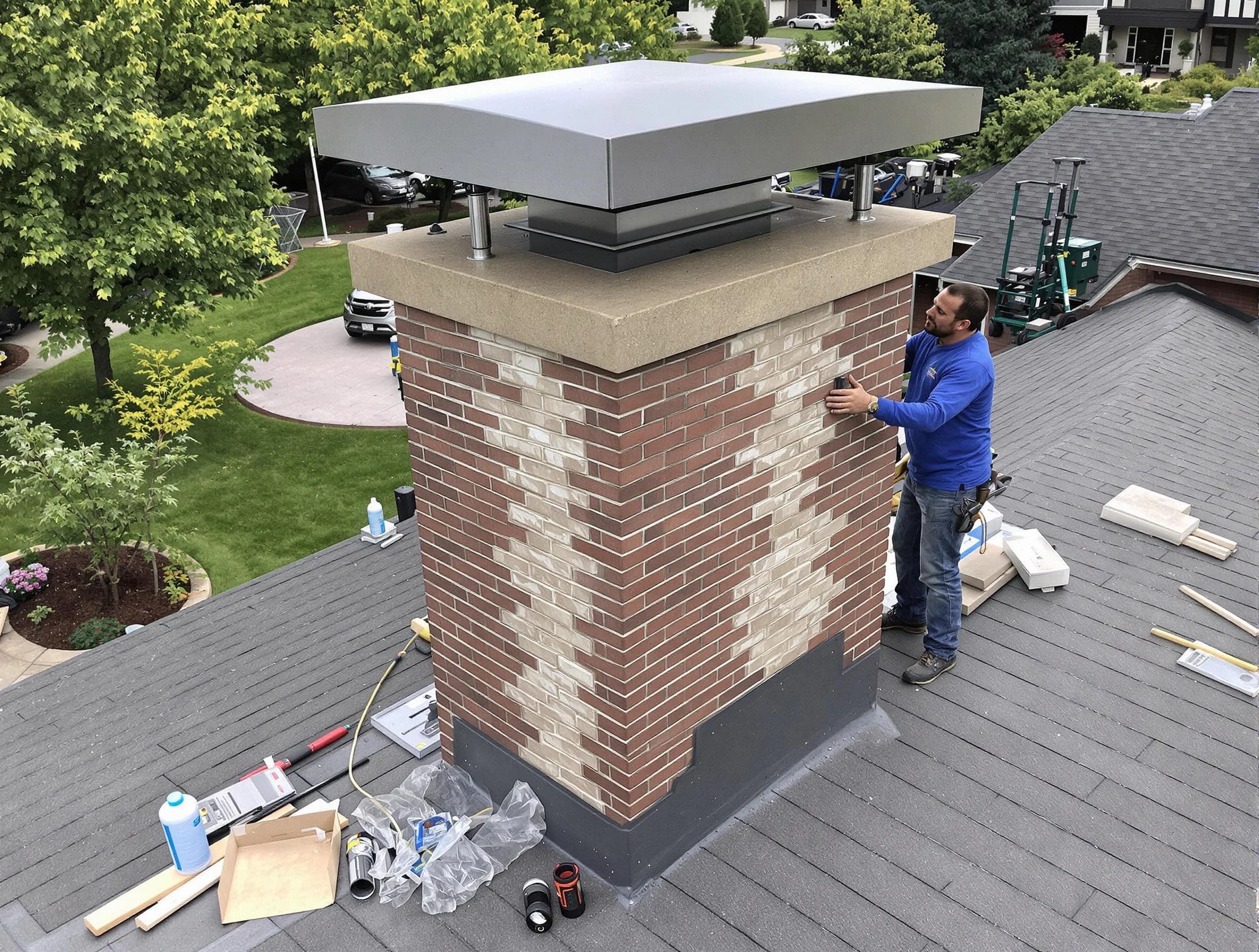 Norcross Chimney Sweep team working on a custom chimney remodel in Norcross, GA
