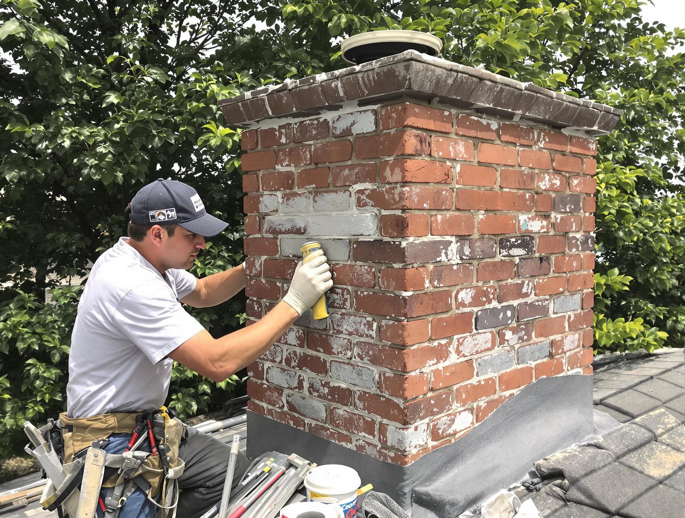Norcross Chimney Sweep restoring an aging chimney in Norcross, GA