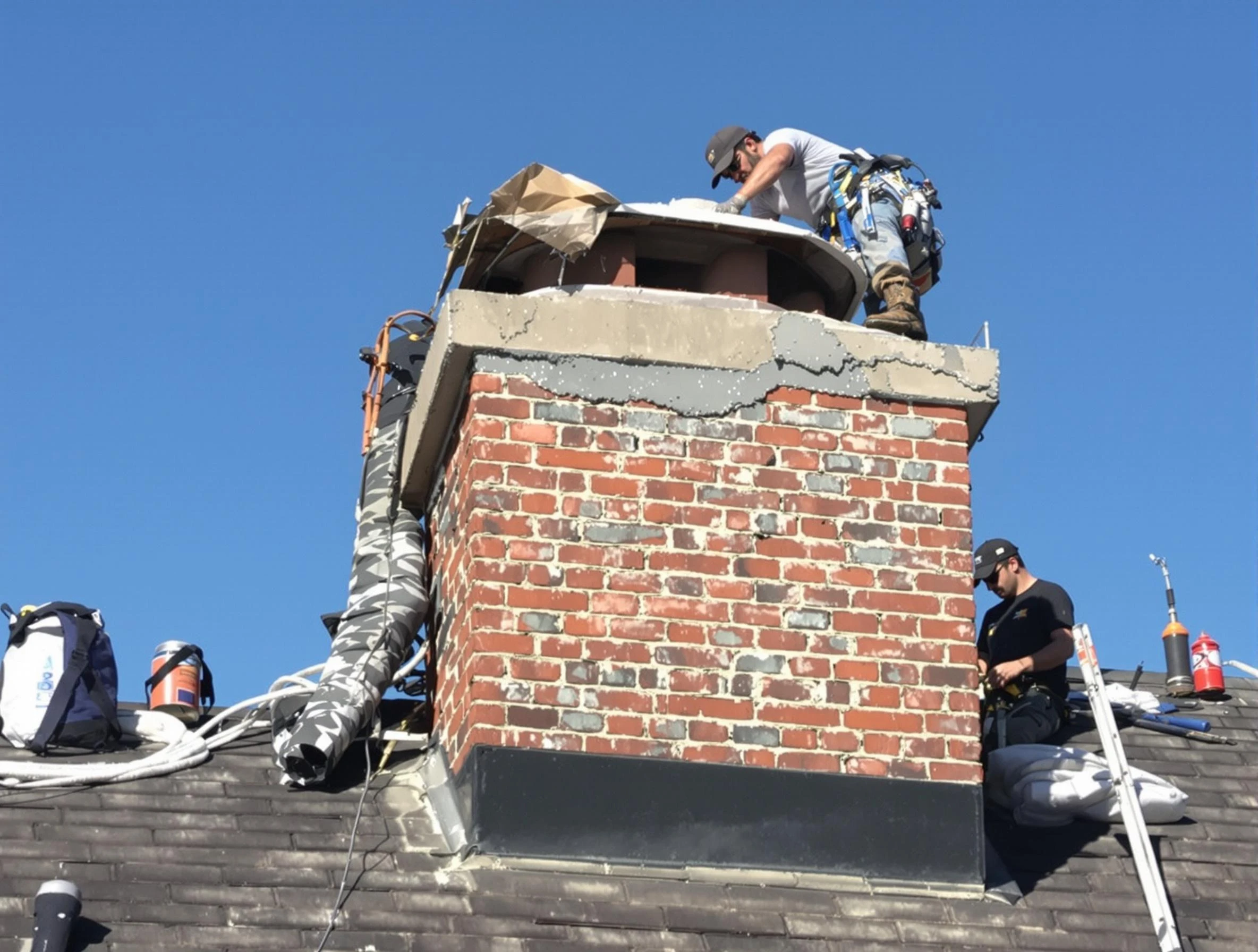 Norcross Chimney Sweep installing a custom chimney crown in Norcross, GA
