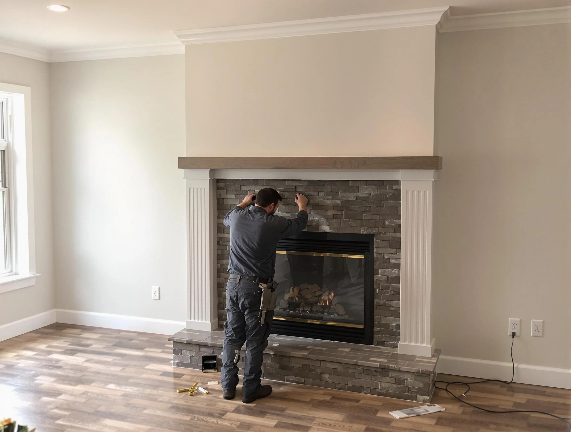 Norcross Chimney Sweep finishing a custom fireplace install in Norcross, GA